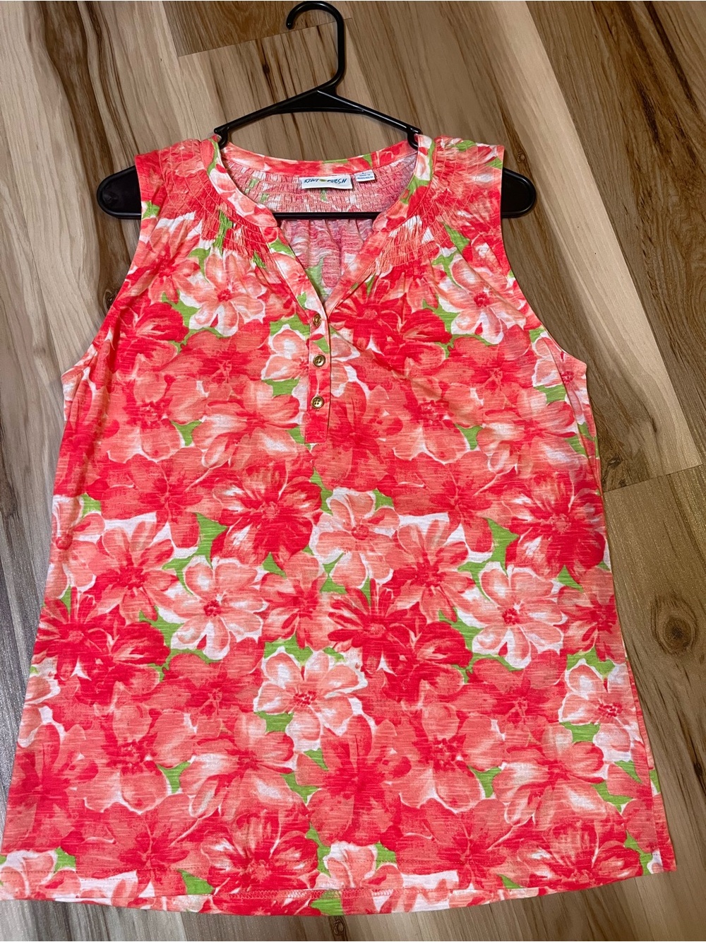 Kiwi Fresh Large L Floral Tank Top Shirt Tropical Coral Pink Sleeveless Beach